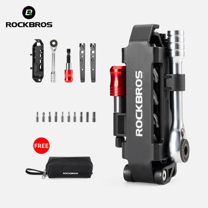ROCKBROS Bike Repair Tools Multifunctional Ratchet Wrench Set Compact Folding Combination Aluminum Bicycle Ratchet Tool Set