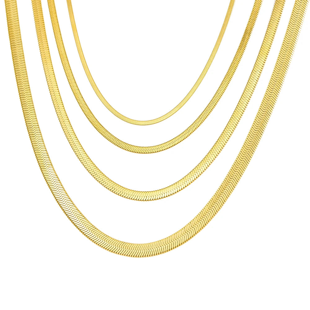 Stainless Steel Herringbone Snake Chain Necklace – Waterproof Unisex Choker