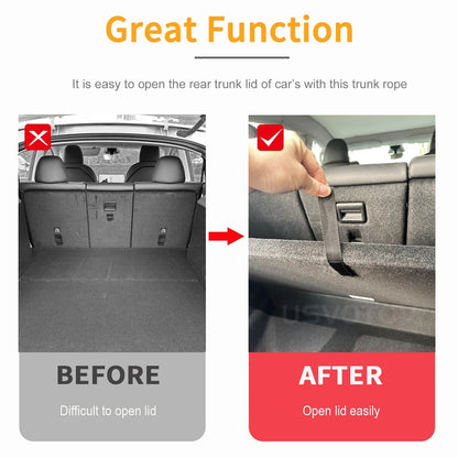 For Tesla Model Y Rear Trunk Rope DrawString Open Tail Box Cover Handle Pull Strap Car Organizer Accessories Mat Protection Pad