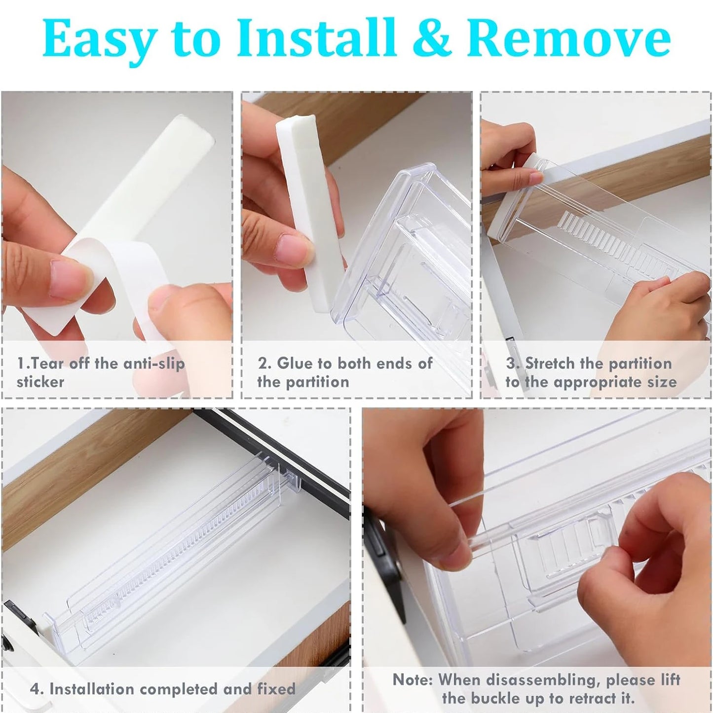 6/8/10/12-Pack Adjustable Drawer Organizers, Clear Expandable Dresser Organizers for Storing Clothes Kitchen Utensils