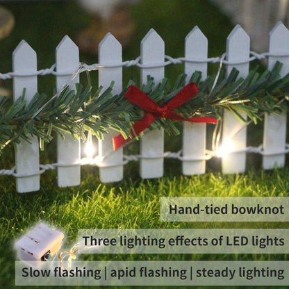 MicoLandscape Christmas Elf Fairy Garden Miniature Wooden Fence Handmade LED Light String Vine Landscape Greenery Evergreen Prop