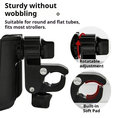 2-in-1 Universal Stroller Water Cup Holder With Phone Holder, Universal Bottle Holder For Wheelchair stroller Accessories