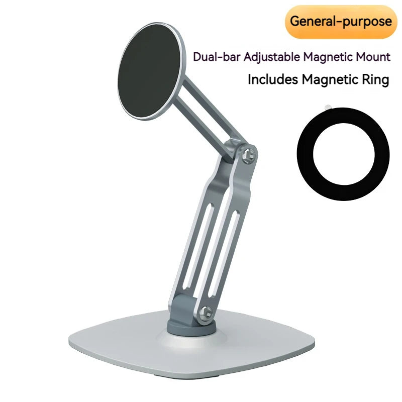 2in1 Alloy Desktop Magnetic Tablet Phone Stand, Foldable Three Axis Support 360 Rotation Universal Compatible with Phone & Ipad