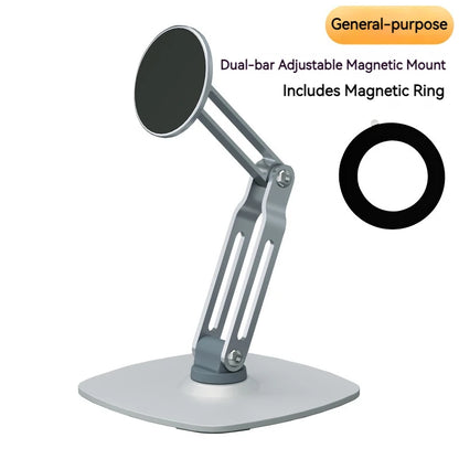 2in1 Alloy Desktop Magnetic Tablet Phone Stand, Foldable Three Axis Support 360 Rotation Universal Compatible with Phone & Ipad