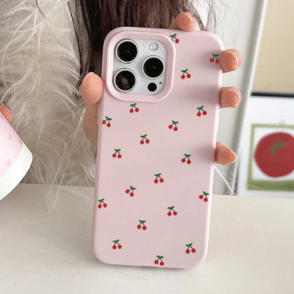 For iPhone 17 16 15 14 13 12 11 Pro Max Case Cute Cartoon Cherry Graphic Silicone Phone Cover For iPhone 15 16 Plus Soft Fundas