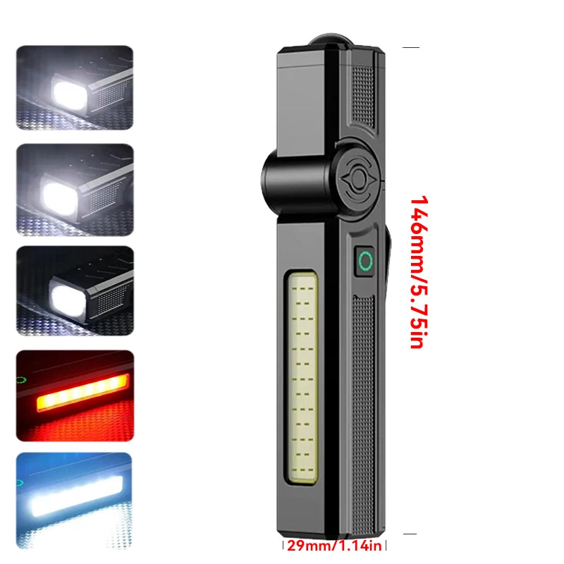 USB Rechargeable LED Work Light 1000 Lumens COB Lantern with Power Capacity Indicator Handled Flashlight for Outdoor Car Repair