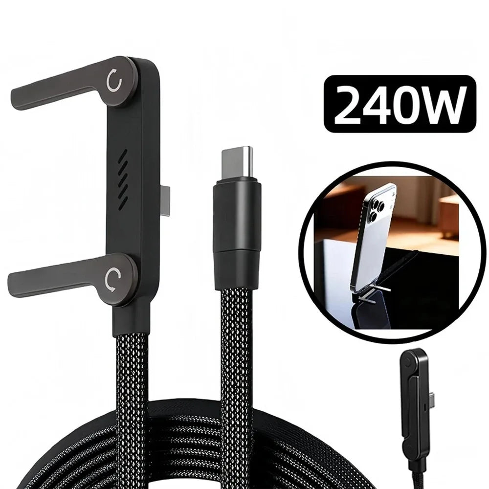 oozcc 240W Elbowed 180° Fast Charging Foldable Phone Holder,PD cable Nylon Data Sync, For iPhone 17, Samsung, Xiaomi, POCO, Tesl