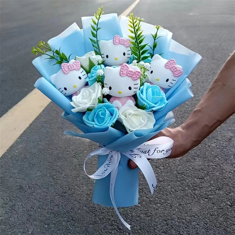 Hello Kitty Cartoon Plush Bouquet  Anime Rose Flowers Doll Home Wedding Decoration Christmas Valentine's Day Gift