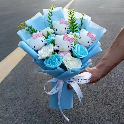 Hello Kitty Cartoon Plush Bouquet  Anime Rose Flowers Doll Home Wedding Decoration Christmas Valentine's Day Gift