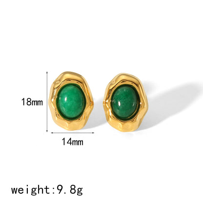 Tiger-Eye Natural Stone Earrings – 18K Gold Plated Stainless Steel, Waterproof