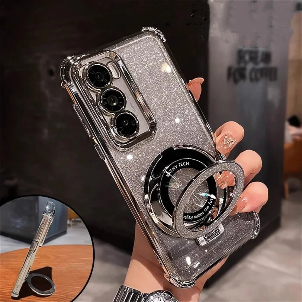 Glitter Bracket Case for Samsung Galaxy S26 Ultra S25 FE S24 S22 S23 Plus Note 20 Ultra Magnetic Stand Clear Gradient Soft Cover