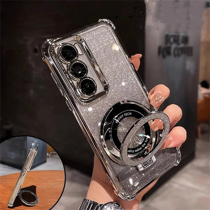 Glitter Bracket Case for Samsung Galaxy S26 Ultra S25 FE S24 S22 S23 Plus Note 20 Ultra Magnetic Stand Clear Gradient Soft Cover