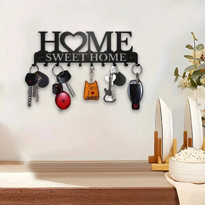 1Pc Black Metal Wall Mount Key Holder, Sweet Home Style Key Rack With 10 Hooks, Practical Key Hanger