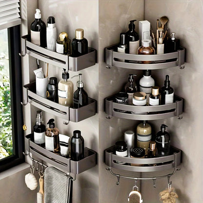 1pc Non-Drill Aluminum Bathroom Storage Rack - Wall Mounted Corner Rack Used For Storing Bathroom Shampoo Shower Gel Cosmetics