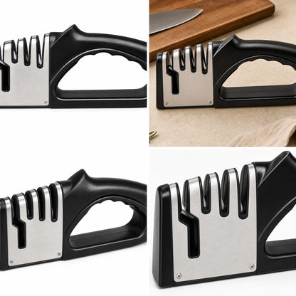 4-in-1 Multifunctional Kitchen Knife Sharpener, Portable Handheld Knife & Scissor Sharpening Tool with Non-Slip Base, Household