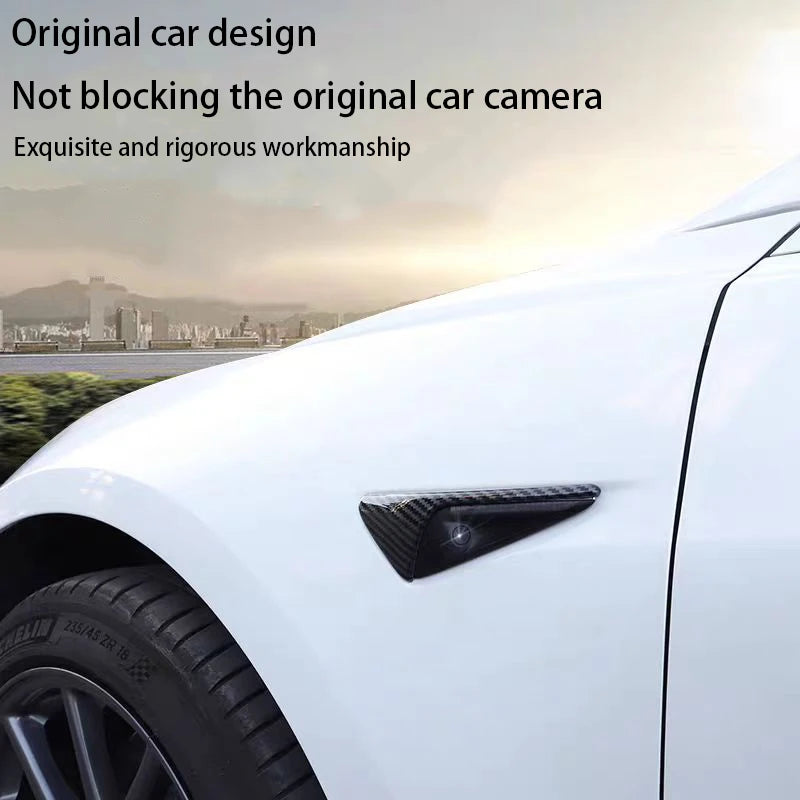 ABS Carbon Pattern Side Camera Cover For Tesla Model 3 Highland 2024 Model Y Juniper 2026 ABS Leaf Board Sticker Accessories