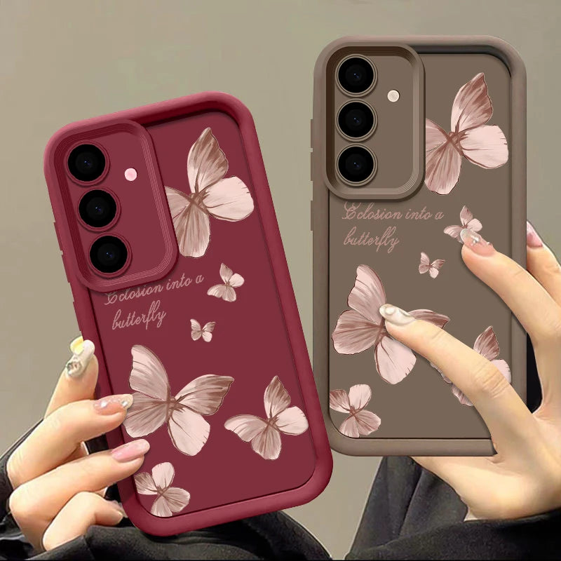 Gold Butterfly Soft TPU Case For Samsung Galaxy A57 A55 A17 A15 A56 A16 A35 A25 5G S26 S25 S24 S23 S22 Ultra S23 FE Phone Cover