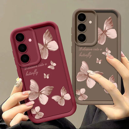 Gold Butterfly Soft TPU Case For Samsung Galaxy A57 A55 A17 A15 A56 A16 A35 A25 5G S26 S25 S24 S23 S22 Ultra S23 FE Phone Cover
