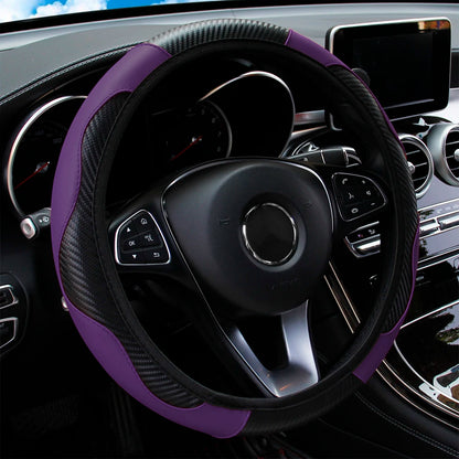 PU Carbon Fiber Leather Car Steering Wheel Cover – 14.5 to 15 Inch