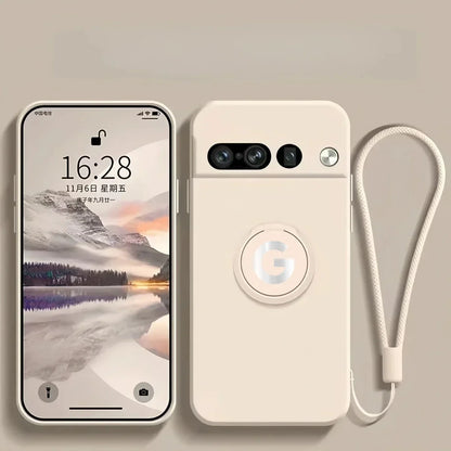 Original Liquid Silicone Rotable Ring Holder Case For Google Pixel 11 Pro XL 10A 9A 8 7 Pro Wrist Strap Skin Feel Protect Cover