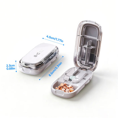 Pill Cutter & Storage Box – Quartering 1/2/1/31/4 Splitter, Portable Dustproof Tablet Divider Organizer with Crusher