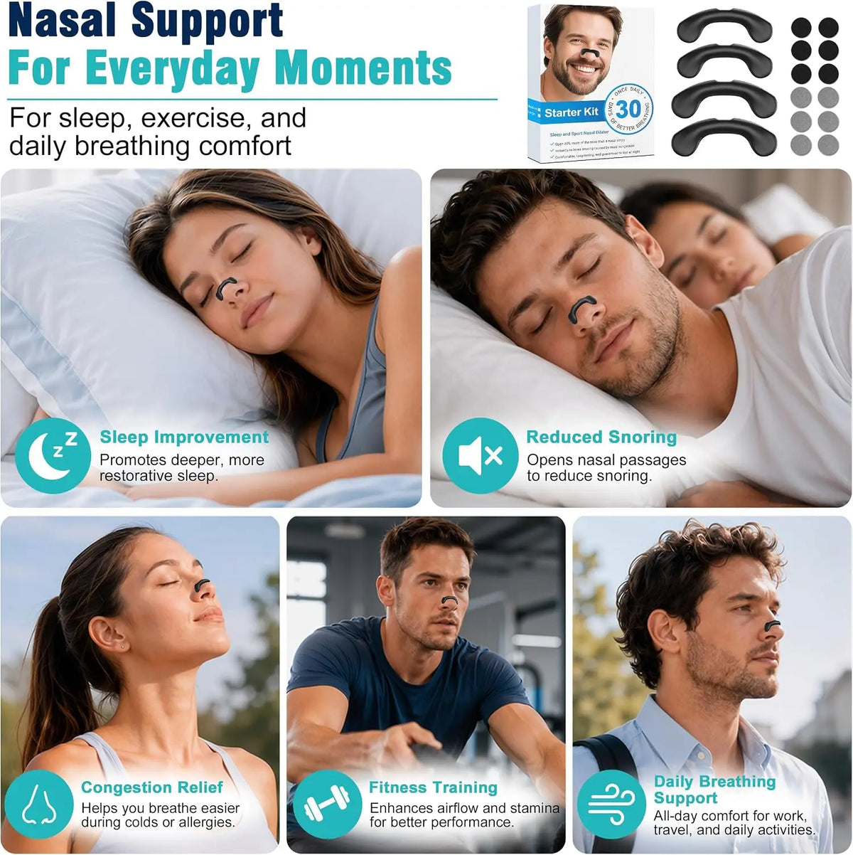 Nasal Dilator Sports Sleep Nasal Breathing Dilators Starter Kit Nose Breathe Strips Reduce Snoring Increase Air Intake Kit