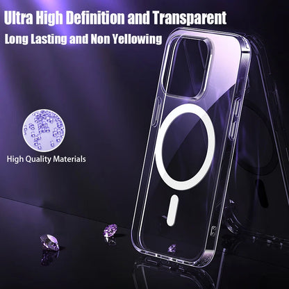For Magsafe Magnetic Wireless Charging Case For iPhone 15 14 13 12 11 Pro Max X XR 7 8 Plus Transparent Protection Back Cover