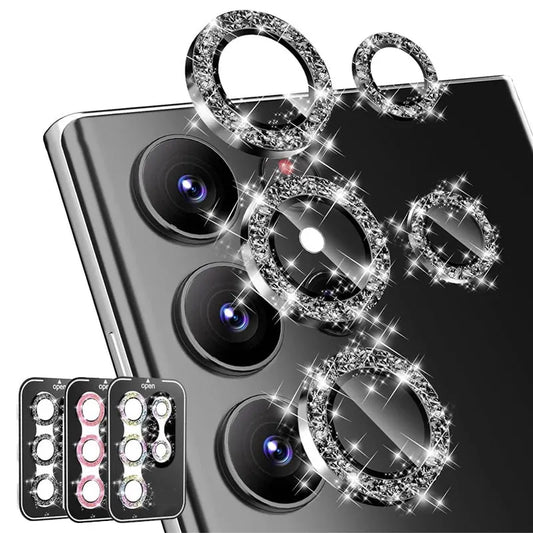 Diamond Glitter Lens Glass For Samsung Galaxy S26 Ultra Plus HD Clear Camera Protector For Samsung S25 S24 Metal Ring Lens Film