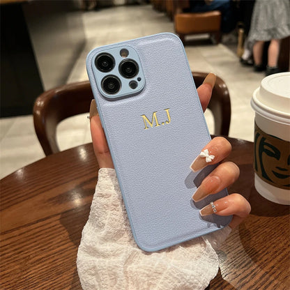 Personalised Customized Name Case For iPhone 17 16 15 14 13 12 11 Pro Max Initials Letters Leather Cover 13 15 16 17 Air Pro Max