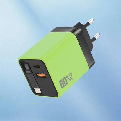 80W USB C Fast Charger with Retractable Type C Cable PD Charging for iPhone 17 16 15 Samsung Xiaomi iPad Phone Quick Charger