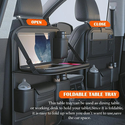 Car Seat Back Storage Bag 6-Pocket with Foldable Table Seat Back Protectors Waterproof  Anti-Kick Pad For Car Essentials