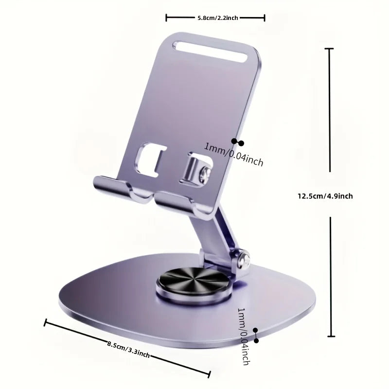 1 piece aluminum alloy mobile phone holder - 360 ° rotating desktop holder, folding design is easy to carry around, suitable for desks and bedside tables
