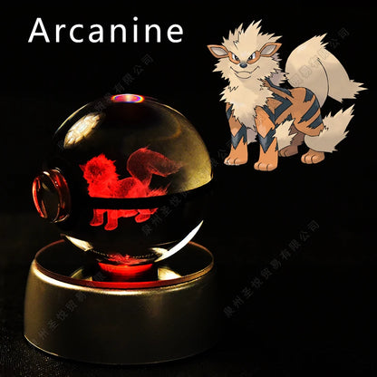 Pokemon Crystal Ball 3D Pikachu Gengar Mewtwo Night Light Lamp Pokeball 3D Glass Pokemon Crystal Ball Statue Kids Birthday Gift