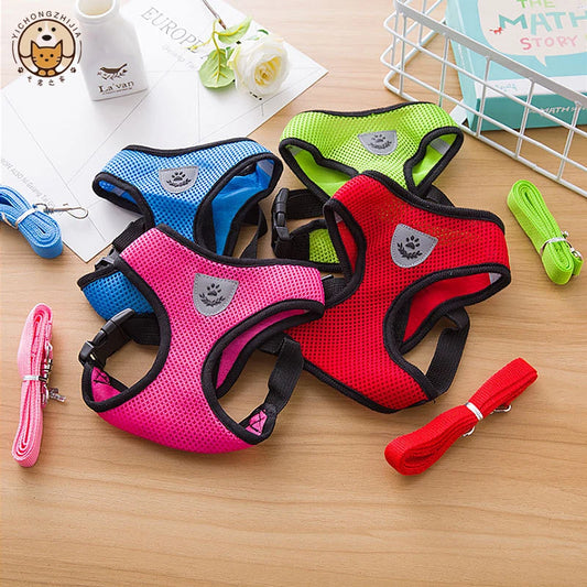 Dog Vest Walking Leash For Puppy Dog Cat Collar Polyester Adjustable Mesh Dog For Small Medium Pet Accessories