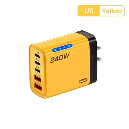 240W 5 Ports GaN Fast USB Charger Multi Port Wall Power Adapter Quick Charge Phone Charger EU US Plug For iPhone Samsung Xiaomi