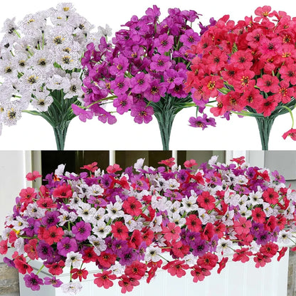 Outdoor Artificial Violet Spring Grass Flowers Faux Plastic Plants UV Protected for Home Garden Decoration