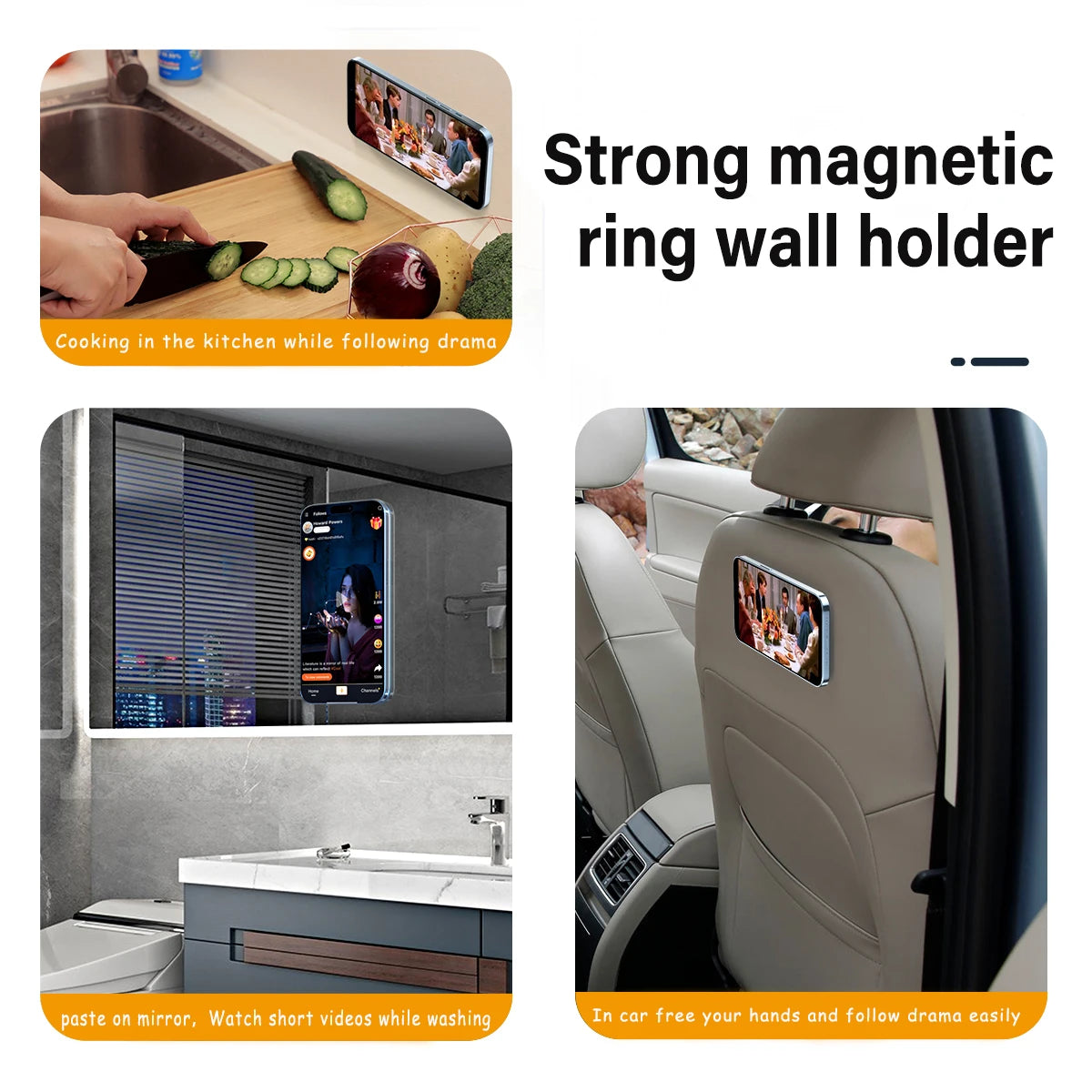 MagSafe Magnetic Phone Holder Ring Stand for iPhone 14/13/12 - Universal Wall & Car Mount for iPad Tablet