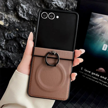 360 Rotating Magnetic Ring Holder Phone Case For Samsung Z Flip 7 6 5 4 3 Flip6 Flip5 Flip4 Flip3 5G PU Leather Back Cover
