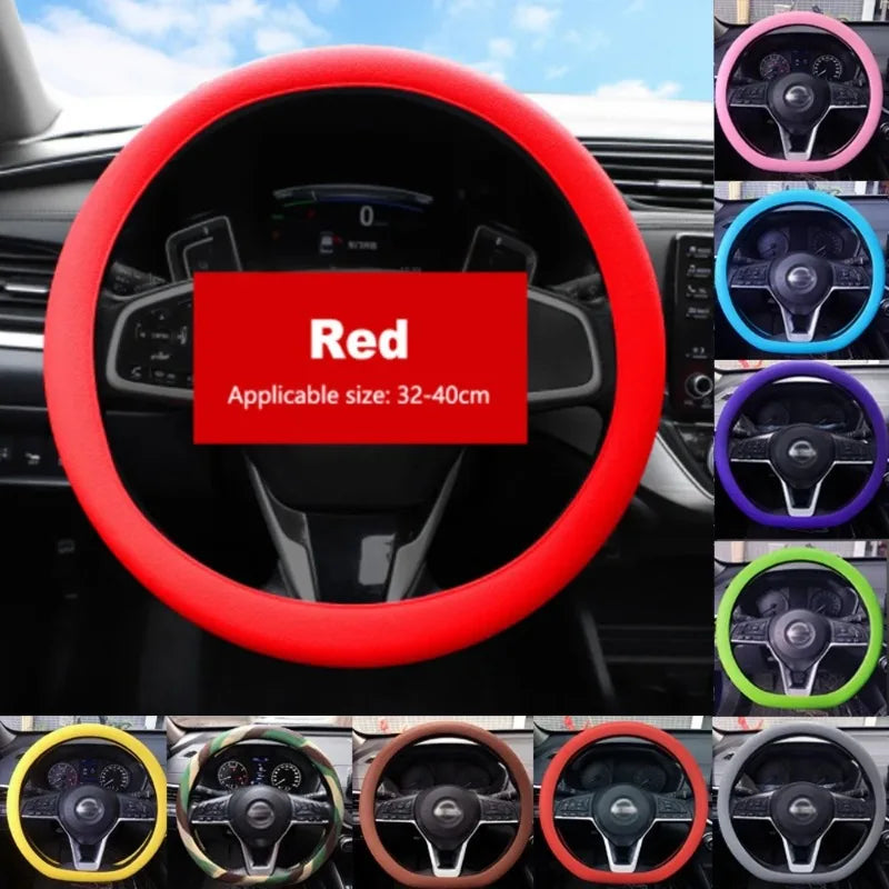 Non-Slip Silicone Steering Wheel Cover Summer Breathable Elastic Universal Fit 38cm Car Steering Wheel Protector Accessory