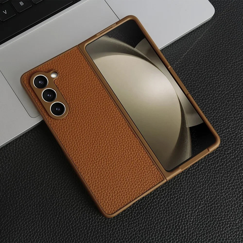 For Case Samsung Galaxy Z Fold 5 Fold4 Fold3 Fundas Luxury Litchi Genuine Leather Cases for Galaxy Fold5 Phone Cover Coque Shell