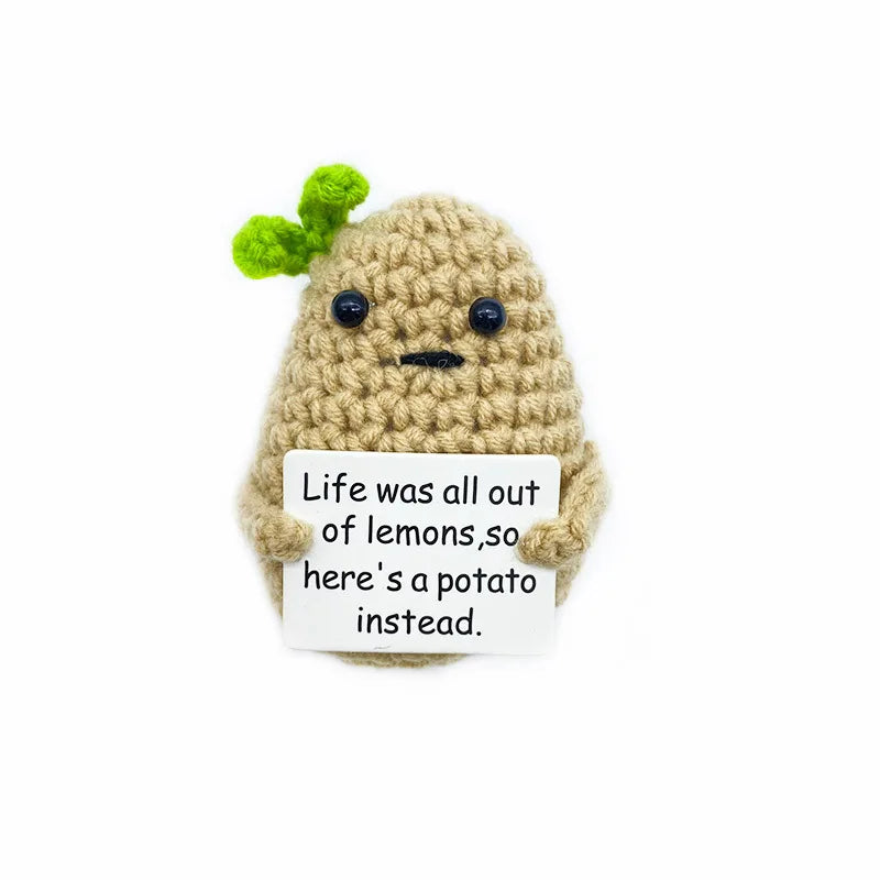 New Positive Energy Potato Hug Pocket Mini Handmade Plush Wool Knitting Doll with Card Funny Christams Gift Home Room Decoration