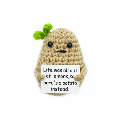 New Positive Energy Potato Hug Pocket Mini Handmade Plush Wool Knitting Doll with Card Funny Christams Gift Home Room Decoration