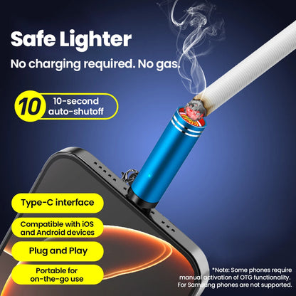 Type-C Mobile Cigarette Lighter Adapter Air Blowing Cigarette Lighter Outdoor Safety Portable Mini Cigarette Lighting Artifact