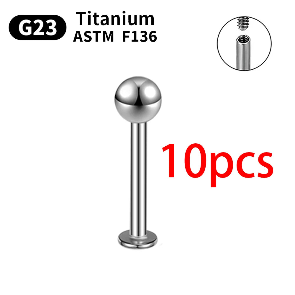 G23 Titanium Piercings Labret Stud Kit – 1/5/10pcs Lip, Nose, Eyebrow, and Cartilage Body Jewelry