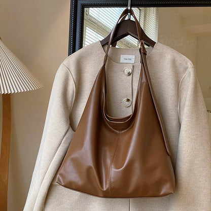 Women Hobo Bag Simple PU Leather Solid Shoulder Bag Fashion Large Capacity Tote Handbag Slouchy Underarm Bag