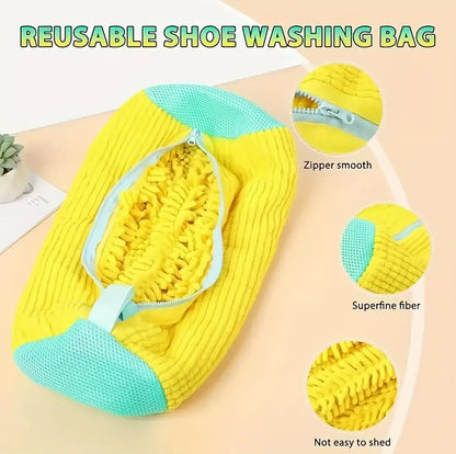 Machine washable shoe washing and drying bag, soft fiber—durable polyester shoe cover, adjustable shoelaces, durable shoe washin