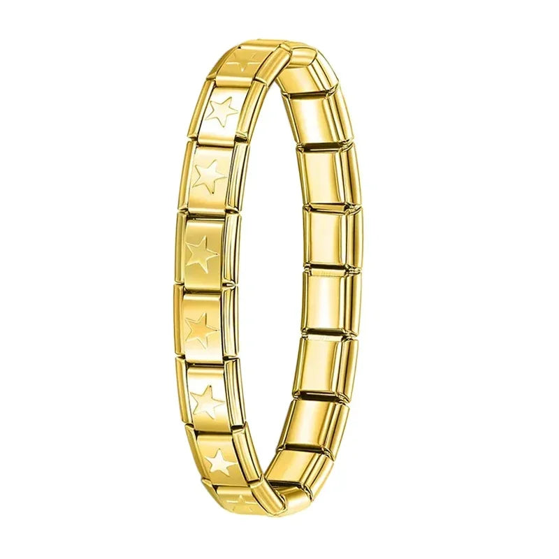 Hapiship Italian Elastic Charm Bracelet – 9mm Stainless Steel Fashion Bangle for Women & Men