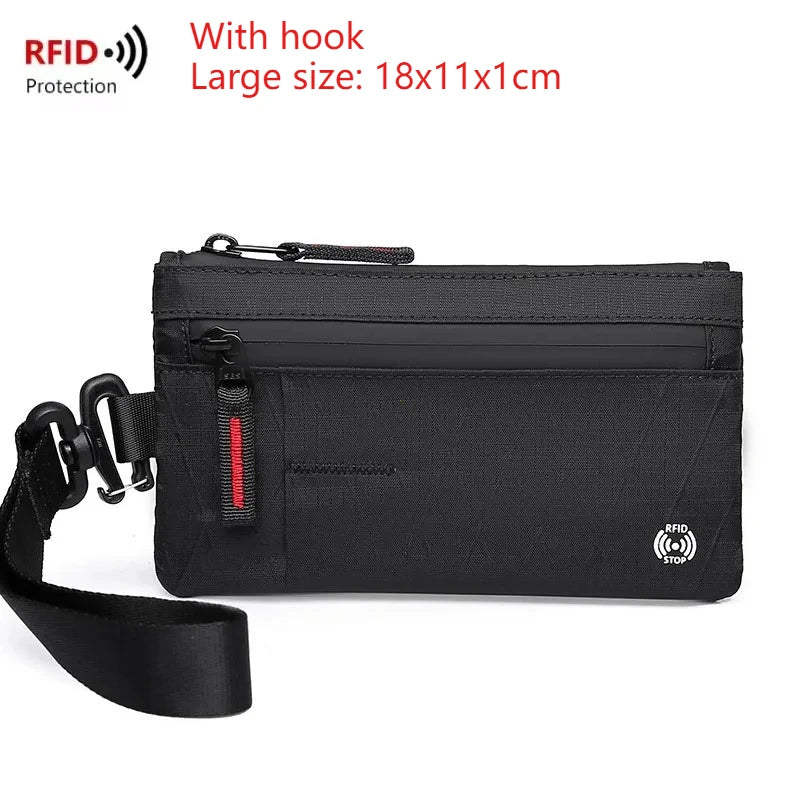 Rfid Credit Card Holder Men Wallets Luxury Nylon Slim Wallet Zipper Key Card Case Male Tactical Purse Coin Purse With Carabiner