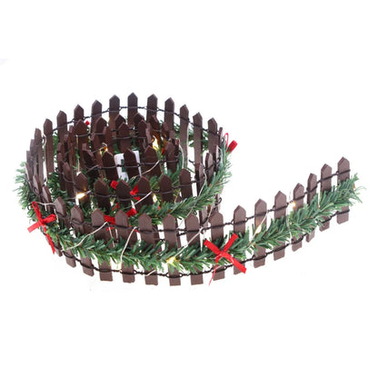 MicoLandscape Christmas Elf Fairy Garden Miniature Wooden Fence Handmade LED Light String Vine Landscape Greenery Evergreen Prop