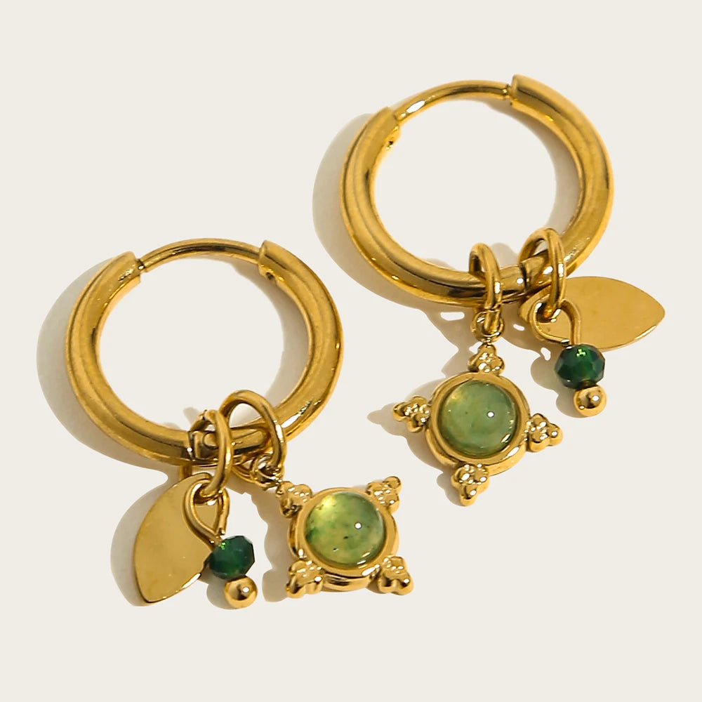 YA-CHAN Stainless Steel Hoop Earrings with Natural Stone & Zircon – Trendy Fashion Jewelry for Women